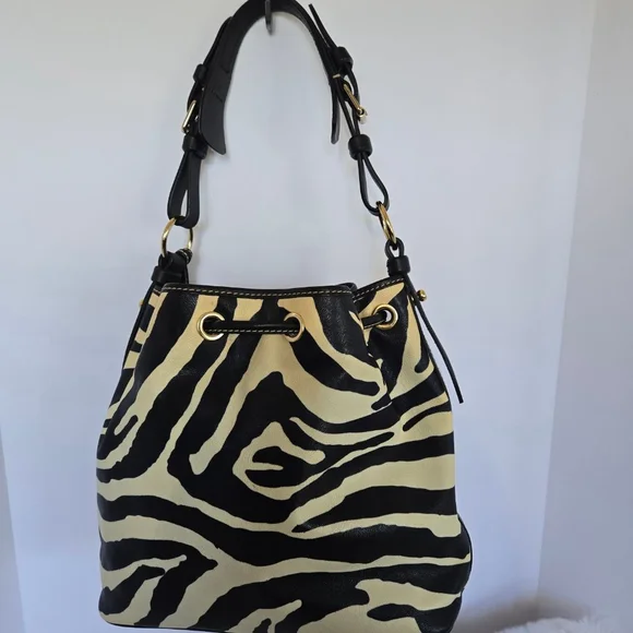 Dooney & Bourke Black & Cream Zebra Print Bucket Shoulder  display picture 1